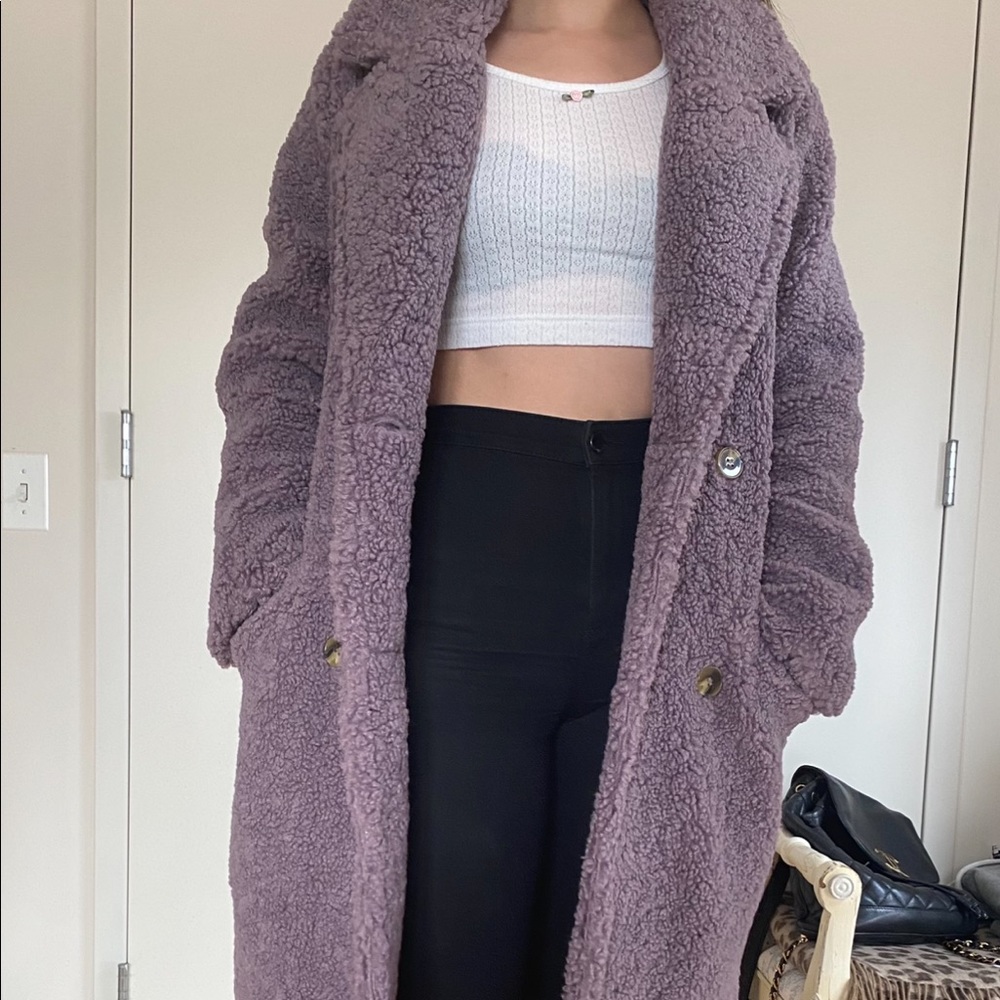 ASTR the Label Freddie Coat lavender sherpa warm double breasted long coat